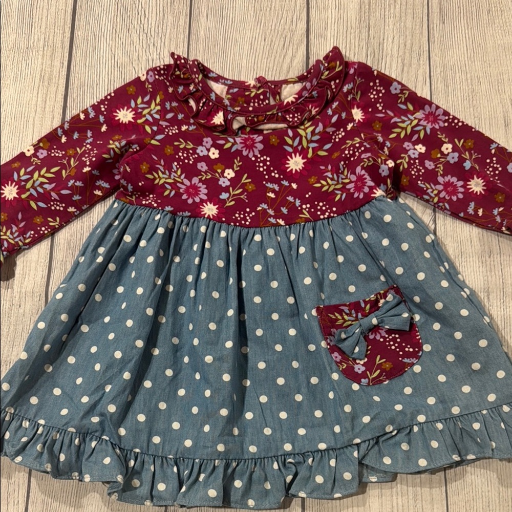 Good Lad Baby Girls Floral and Polka Dot Dress - Burgundy and Blue
